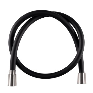 Doucheslang van flexibel mat zwart siliconen 150cm geborstelde rvs aansluiting.