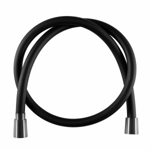 Doucheslang van flexibel mat zwart siliconen 150cm pvd gun metal aansluiting.